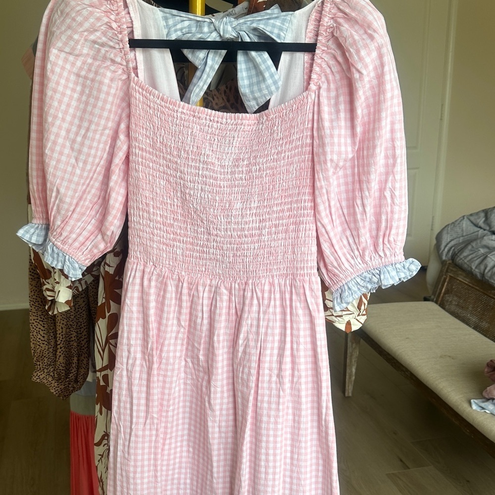 Anthropologie Pink Embellished Sundress with Puff Sleeves - Picture 2 of 5